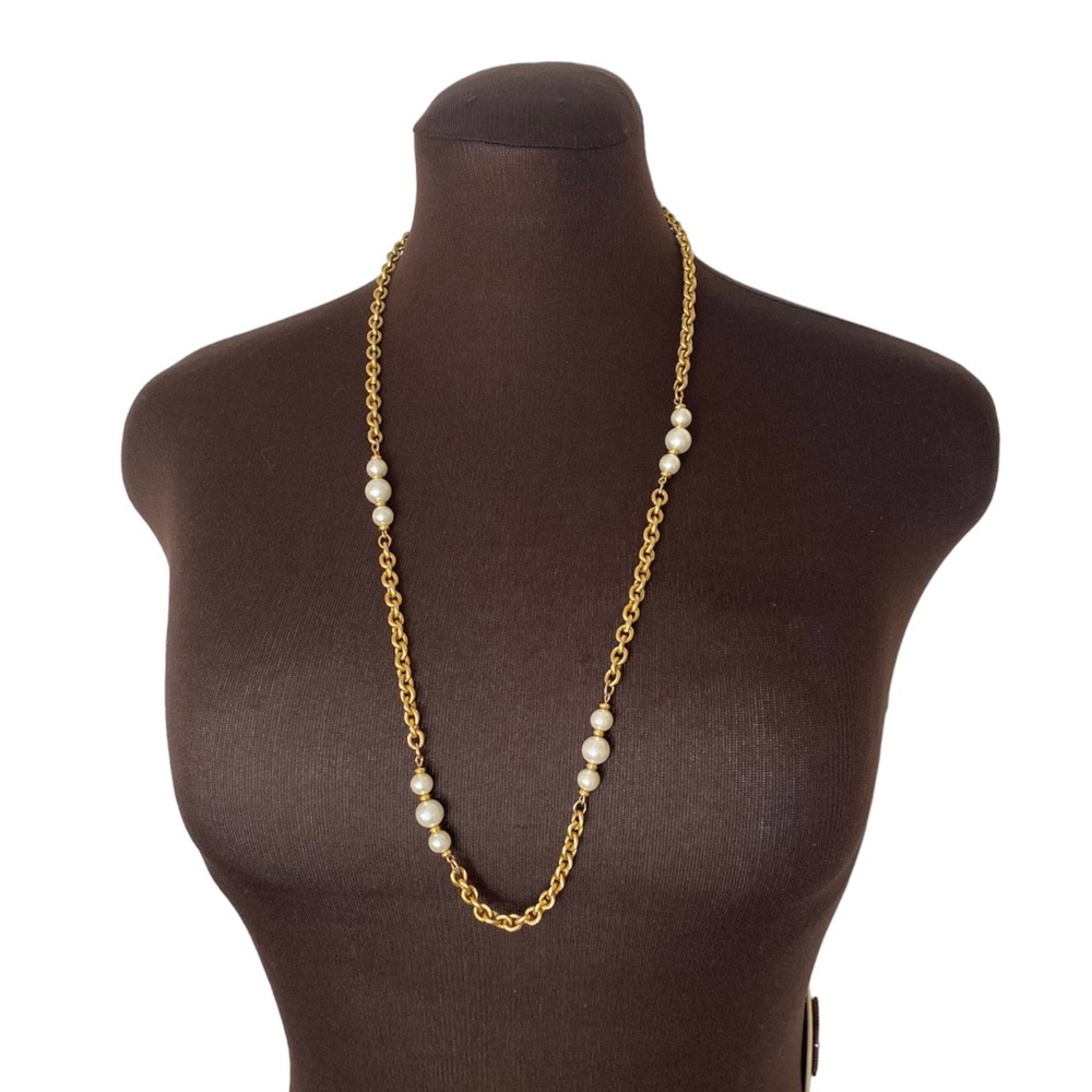 Napier Vintage Long Gold Toned Faux Pearl Necklace